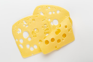 Cheese slice on white background.