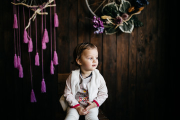 Happy young girl in beatiful dress