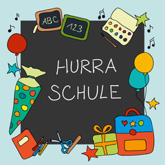 Bunte Einschulung Schulstart Schule Illustration im 1:1 Format