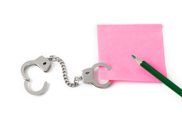 Blank paper with handcuffs