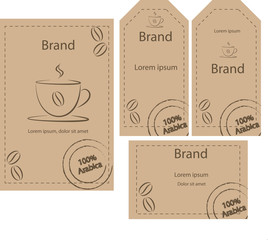 Brown coffee set. 100% arabica wet stamp.