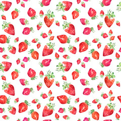 Watercolor seamless pattern with hand drawn fresh juicy fruits