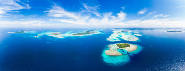 Obraz na płótnie Canvas Aerial view Banyak Islands Sumatra tropical archipelago Indonesia, Aceh, coral reef white sand beach. Top travel tourist destination, best diving snorkeling.