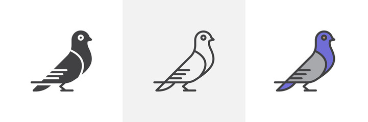 Carrier pigeon icon. Line, glyph and filled outline colorful version, Dove bird outline and filled vector sign. Symbol, logo illustration. Different style icons set. Vector graphics