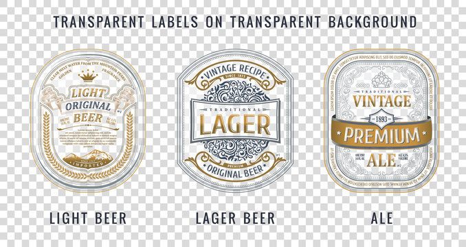 Set Of Vintage Frames For Labels. Gold Stickers Bottle Beer