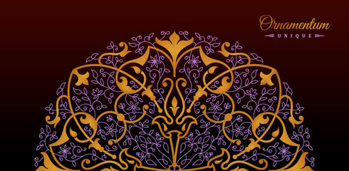 Vintage luxury decorative design of golden mandala. Vector background for greeting card © Extezy