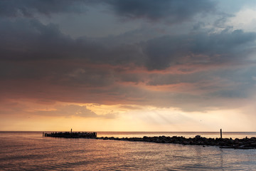 Fototapeta na wymiar Hot summer evening by gulf of Riga, Baltic sea.