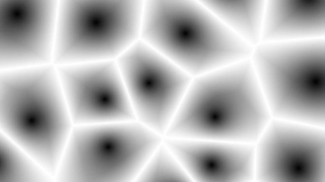 Impressive 3d rendering of abstract cells changing shapes with blurred content and black nuclei outlined with sparkling yellow lines increasing and decreasing at the same time.