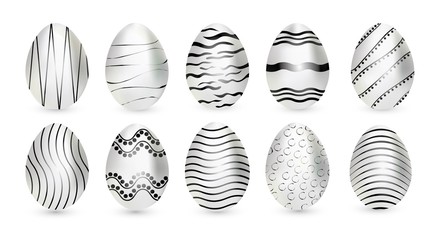 Easter. Vector illustration, silver eggs, isolated on white background with shadow. Easter eggs