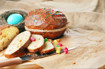 Easter bread and  cakes on the wooden table