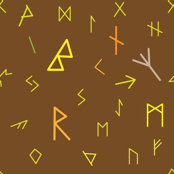 Historical runic alphabet seamless wallpaper background. Vector illustration.