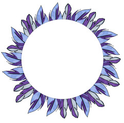 Fototapeta na wymiar purple feathers marker style frame design. Composition with colorful bird feathers. Design for greeting card, invitation, wedding design, cosmetic