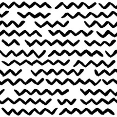 Hand drawn monochrome zigzag tile. Seamless vector pattern