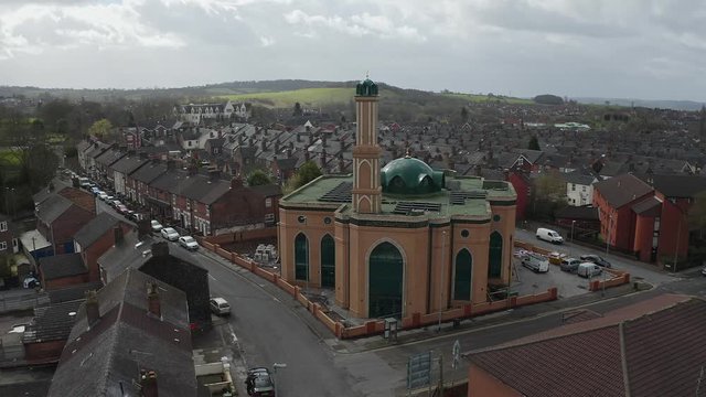 Aerial view of Gilani Noor Mosque in Longton, Stoke on Trent, Staffordshire, the new Mosque being built for the growing muslim community to worship and congregate