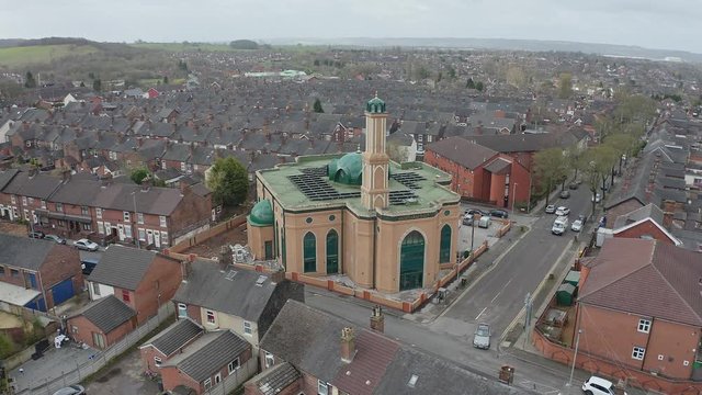 Aerial view of Gilani Noor Mosque in Longton, Stoke on Trent, Staffordshire, the new Mosque being built for the growing muslim community to worship and congregate