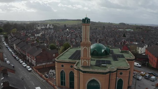 Aerial view of Gilani Noor Mosque in Longton, Stoke on Trent, Staffordshire, the new Mosque being built for the growing muslim community to worship and congregate
