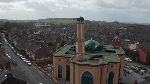 Aerial view of Gilani Noor Mosque in Longton, Stoke on Trent, Staffordshire, the new Mosque being built for the growing muslim community to worship and congregate