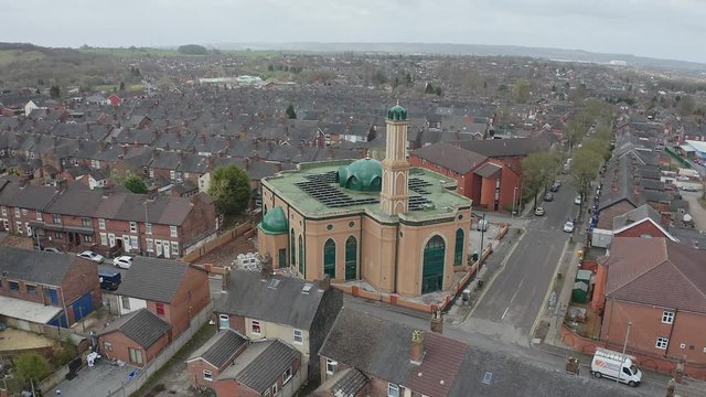 Aerial view of Gilani Noor Mosque in Longton, Stoke on Trent, Staffordshire, the new Mosque being built for the growing muslim community to worship and congregate