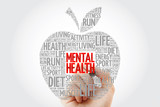 Mental health apple word cloud with marker, health concept