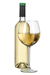 glass and bottle of wine isolated on a white background