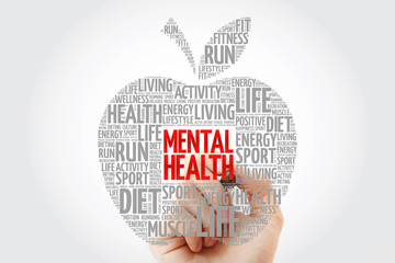 Mental health apple word cloud with marker, health concept