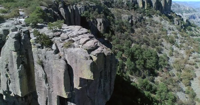 Aerial orbit shot of the Piedra Volada in Divisadero, Copper Canyon Region, Chihuahua.