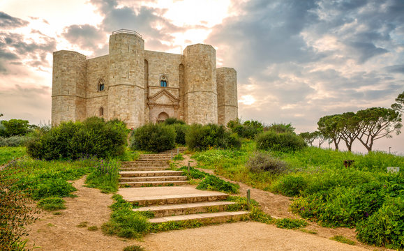 Castle of the Mountain (Castel del Monte) is 13th-century castle situated on a hill in Andria in the Apulia, Italy. Castel del Monte is an octagonal castle located in Apulia, Italy. Landmark of Italy