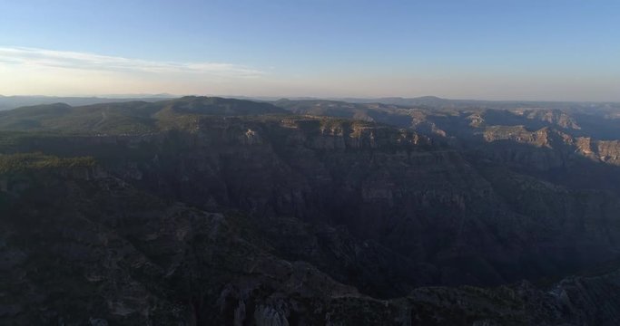 Aerial shot of the epic Urique Canyon at sunset in Divisadero, Copper Canyon Region, Chihuahua.