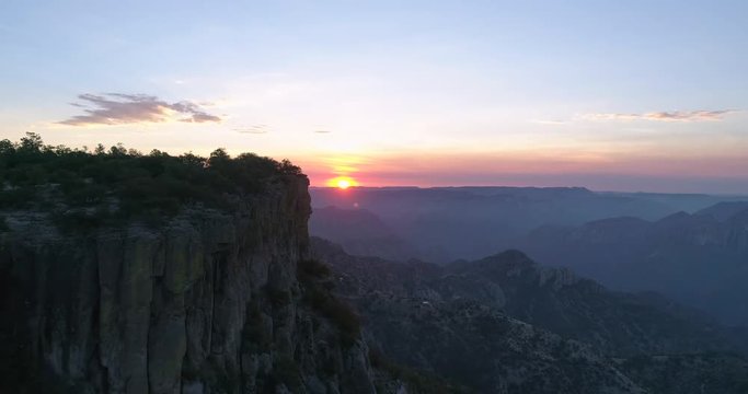 Aerial shot of the sunrise at Divisadero, Copper Canyon Region, Chihuahua.