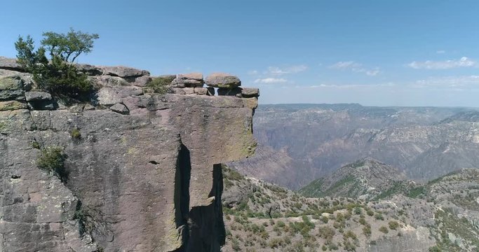 Aerial jib up shot of the Piedra Volada in Divisadero, Copper Canyon Region, Chihuahua.