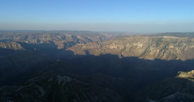 Aerial wide shot of the epic Urique Canyon at sunset in Divisadero, Copper Canyon Region, Chihuahua.