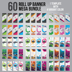 60 Bundle of 4 Different Color Business Roll Up. Standee Design. Banner Template. Presentation and Brochure. Vector illustration	