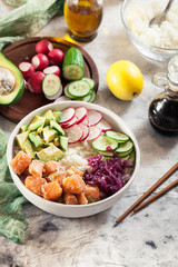 Poke bowl, traditional Hawaiian raw fish salad