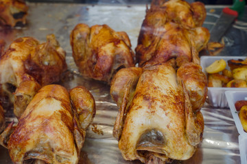 Roasted chicken on sale in Parisian market