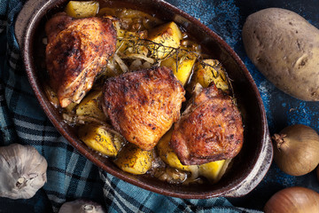 Roasted chicken thighs and potatoes