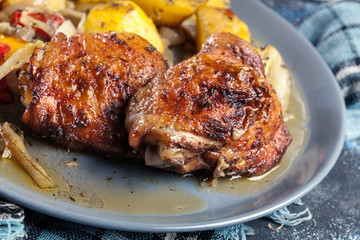 Roasted chicken thighs with potatoes
