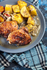 Roasted chicken thighs with potatoes