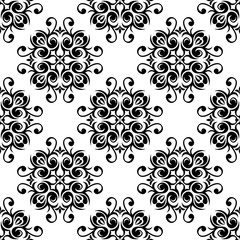 Floral seamless background. Black and white monochrome pattern