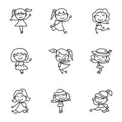 hand drawing cartoon happy kids vector illustration