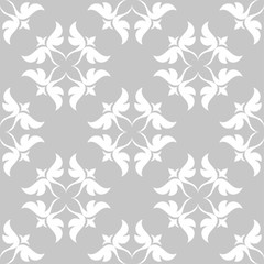  Floral seamless pattern. White flowers on gray monochrome background