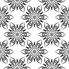 Floral black and white seamless pattern