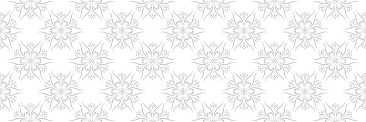 Floral seamless pattern. Gray flower design on white background