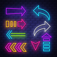Big collection neon arrows. Neon arrows symbols design elements.
