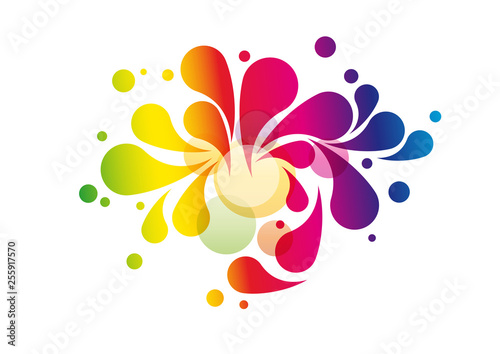 Vector colored splashes and bubbles in abstract shape