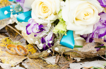 Training rings, wedding rings, bridal bouquet, wedding