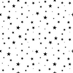 Stars seamless vector background, black white