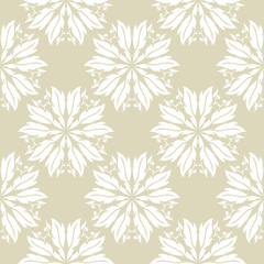 Floral seamless background. White design on olive green