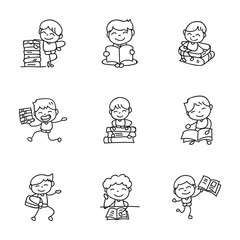 hand drawing cartoon happy kids back to school vector illustration