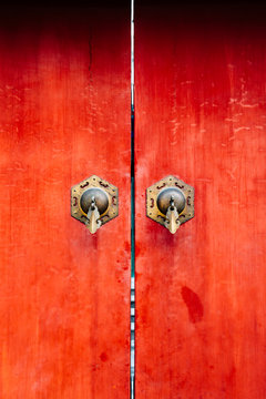 Chinese Old Red Door Texture Background