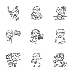 hand drawing cartoon happy kids back to school vector illustration